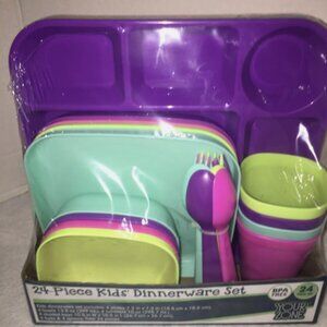 Your Zone Kids 24 Pc Dinnerwear Set New Plates Bowls Glasses Trays Utensils